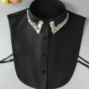 Black Detachable Collar with Rhinestone Embellishments